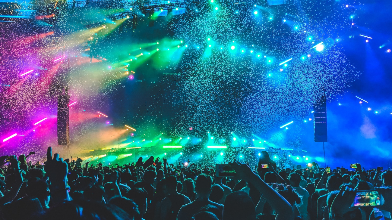 group of people in front of stage